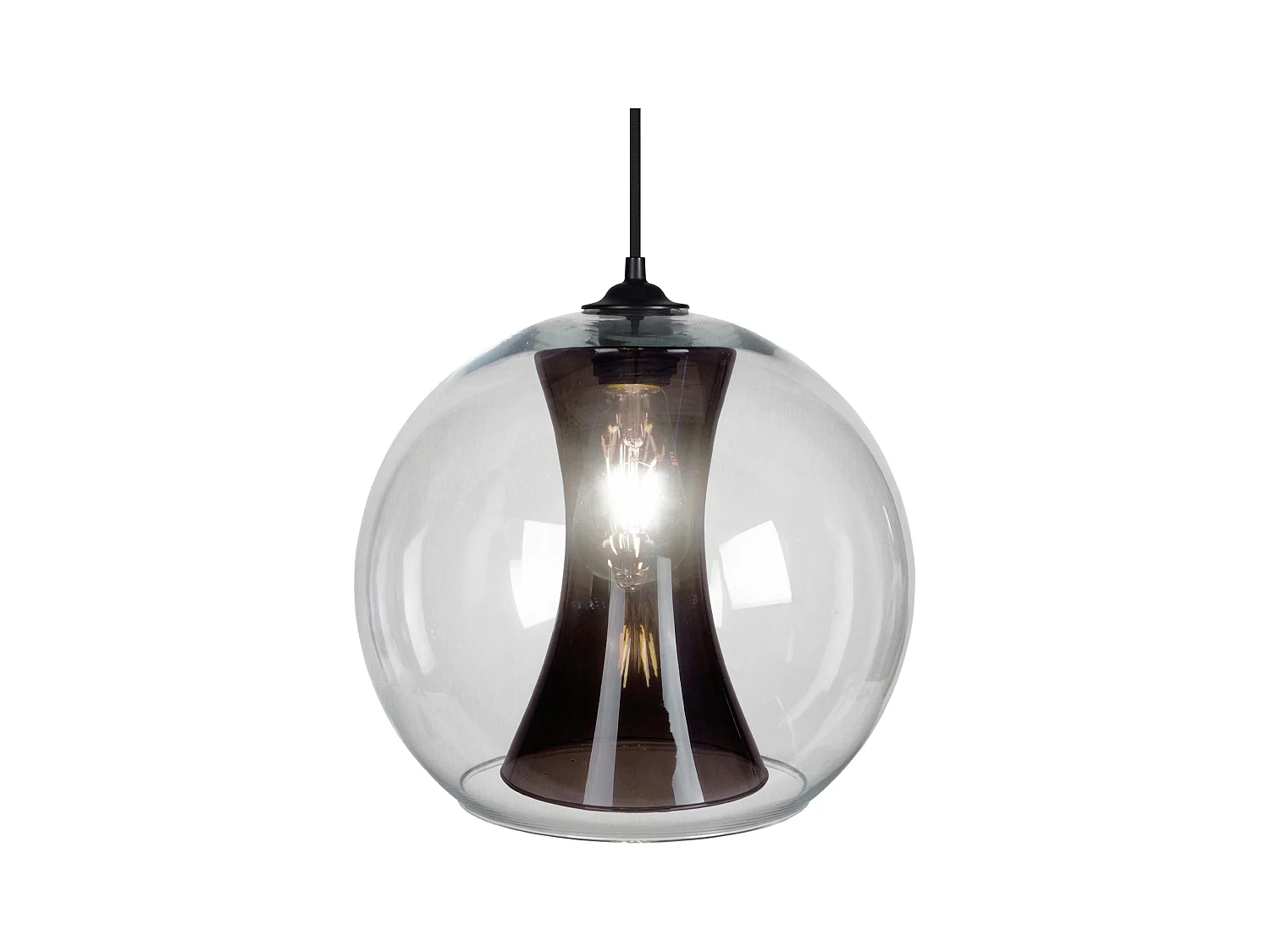 Suspension globe verre transparent, noir 80 cm.