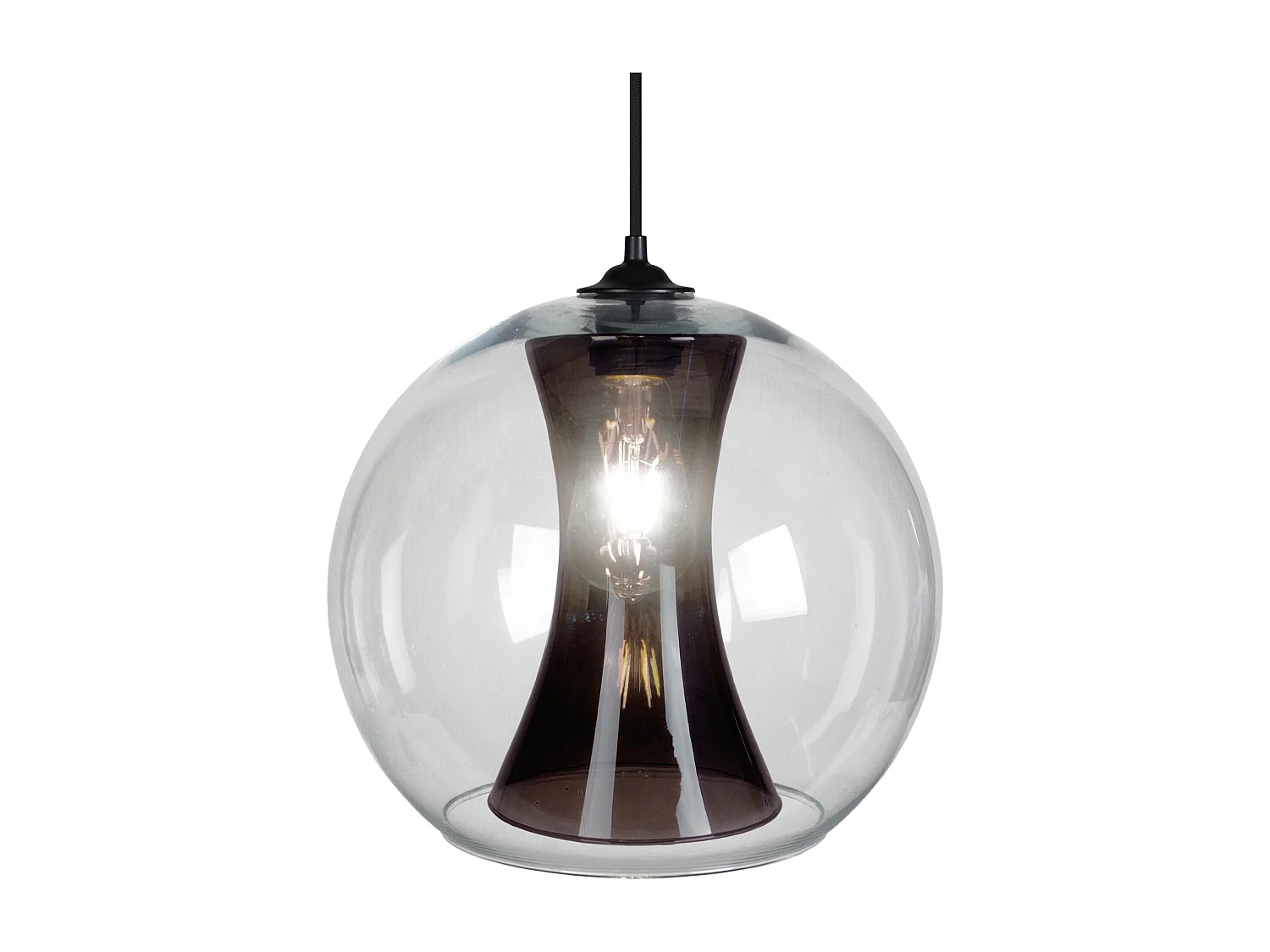 Suspension globe verre transparent, noir 80 cm.