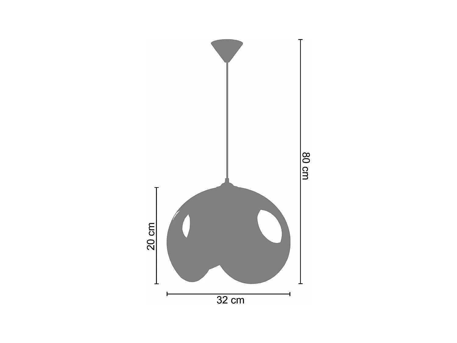 Suspension sephere métal  noir 80 cm.