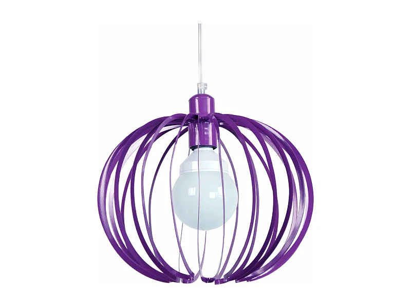 Suspension globe lamelles métal  violet 85 cm.