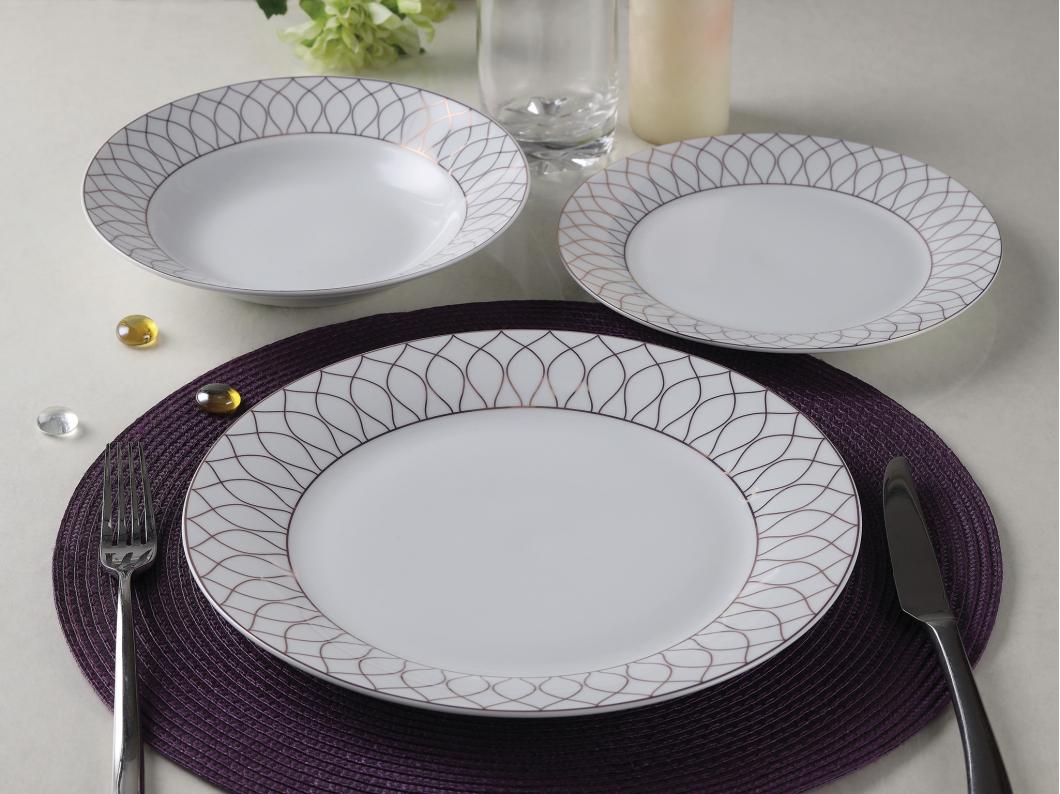 Service vaisselle 18 pièces en porcelaine - Blanc et doré - SERISIA