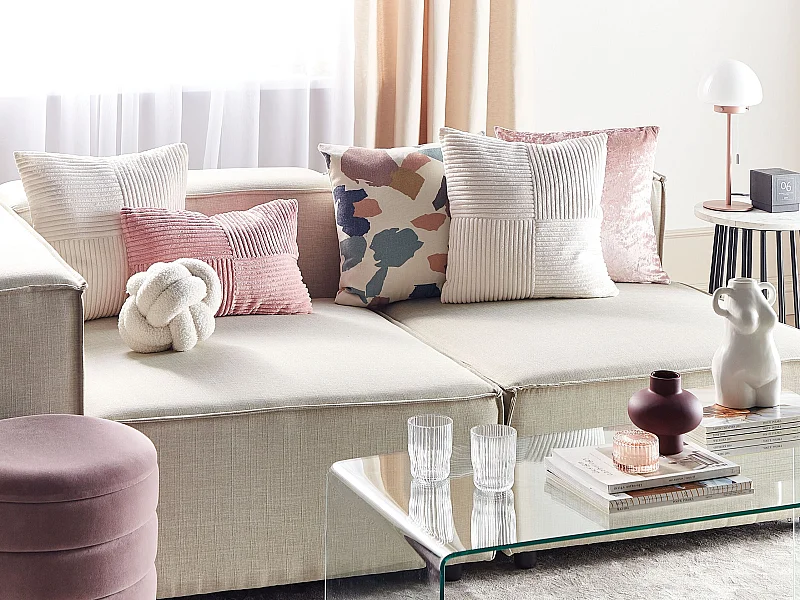 Lot de 2 coussins décoratifs MILLET Velours côtelé 43 x 43 cm Blanc cassé Motif géométrique