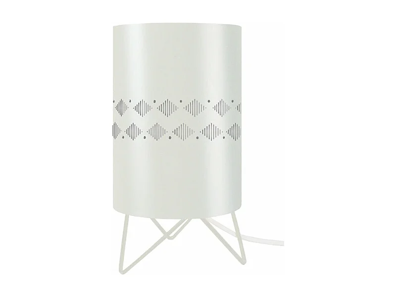 Lampe de chevet trépied métal  blanc 27 cm.