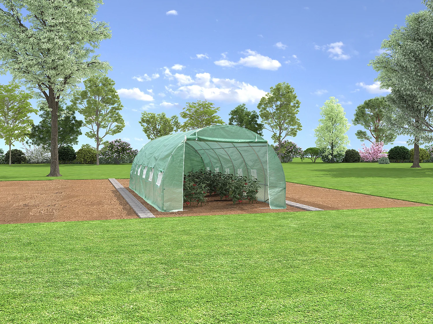 Couverture de rechange pour serre tunnel 18m² - L300 x l600 x H200 cm - Vert - IPOMEA