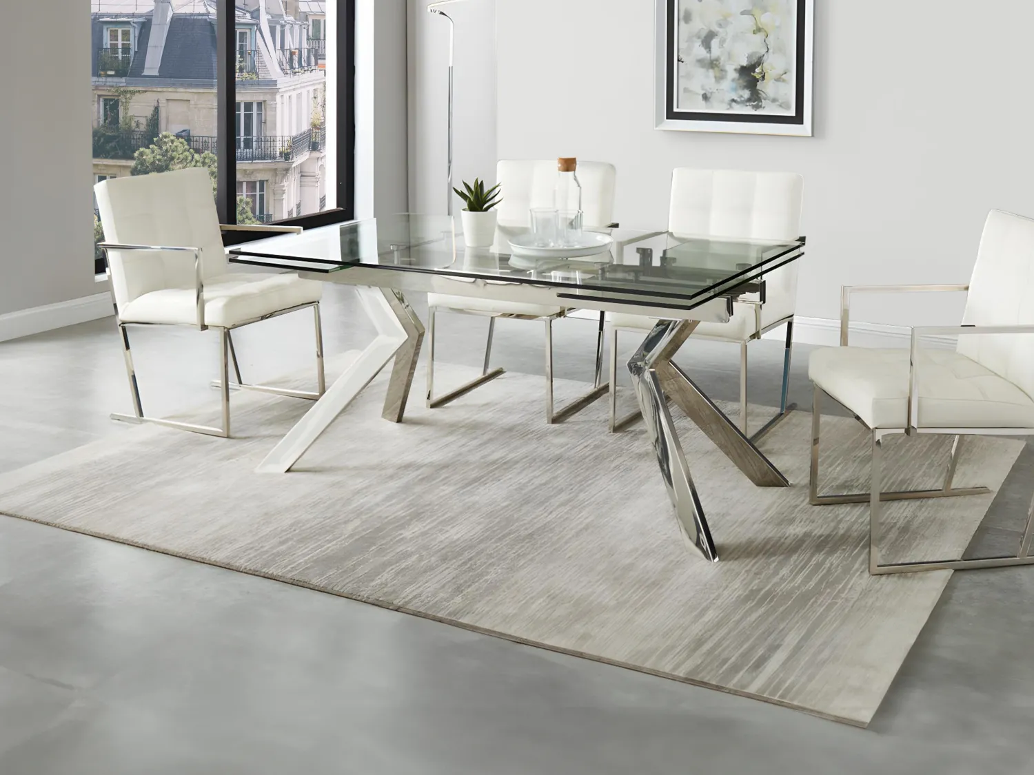 Mesa de refeições extensível VELIKA - Vidro temperado e metal - 6 a 8 lugares