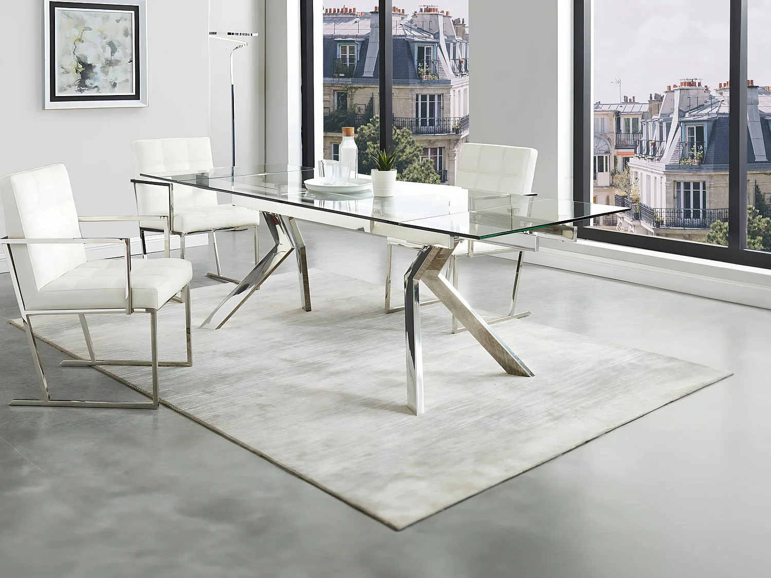 Uitschuifbare eettafel VELIKA - Gehard glas en metaal - 6 à 8 personen