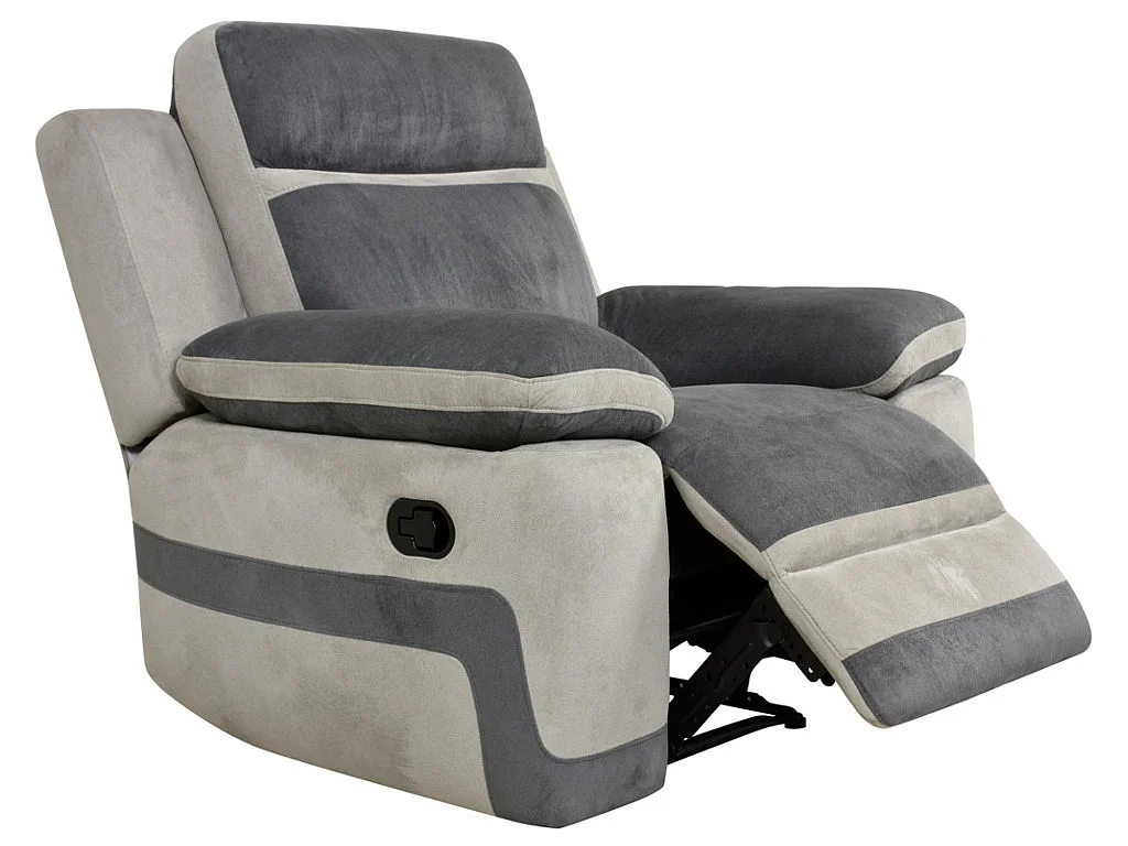 Canapé 3 places et un fauteuil relax en microfibre anthracite et bandes gris clair TALCA