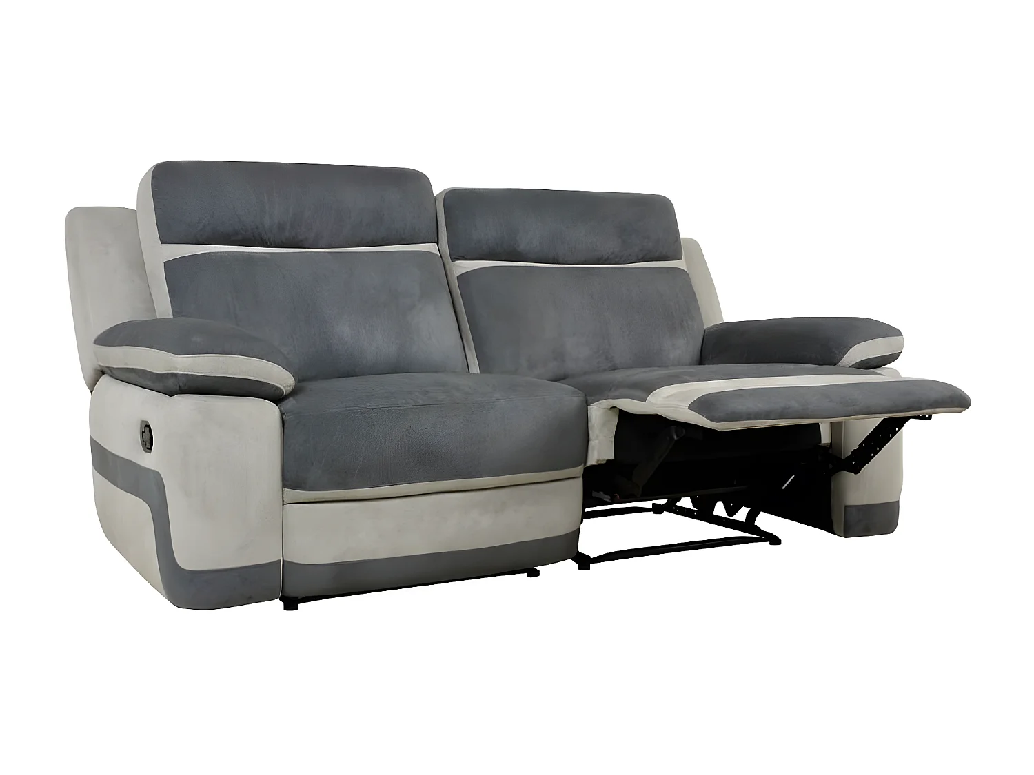 Canapé 3 places et un fauteuil relax en microfibre anthracite et bandes gris clair TALCA