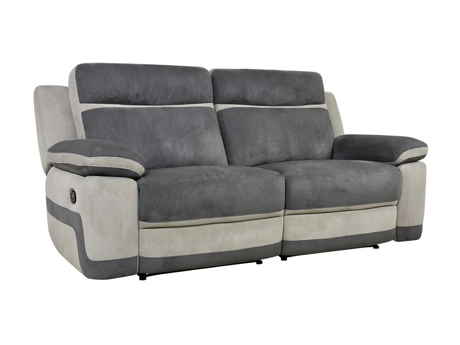 Canapé 3 places et un fauteuil relax en microfibre anthracite et bandes gris clair TALCA