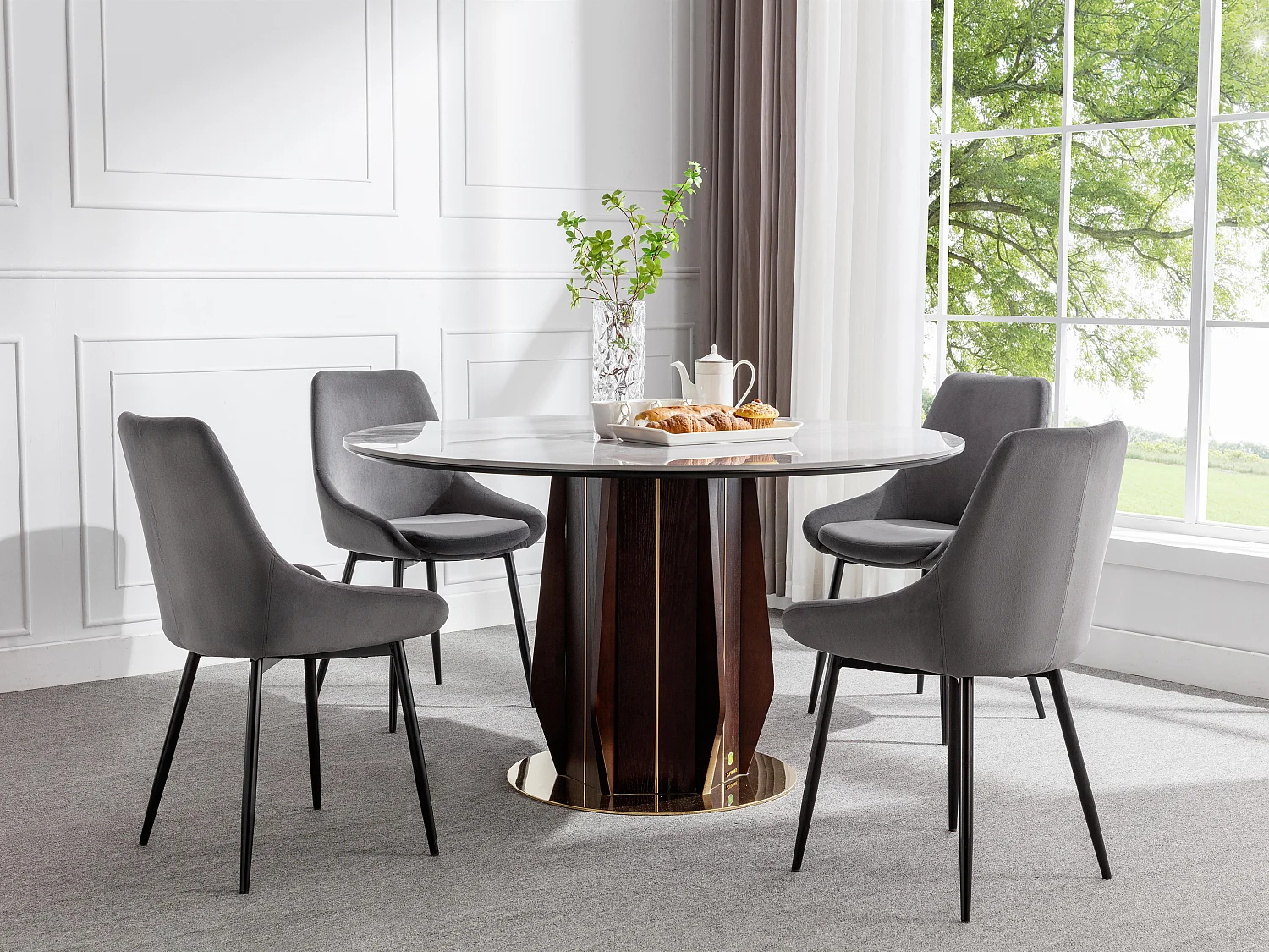 Lot de 2 chaises - Velours et métal noir - Anthracite - MASURIE