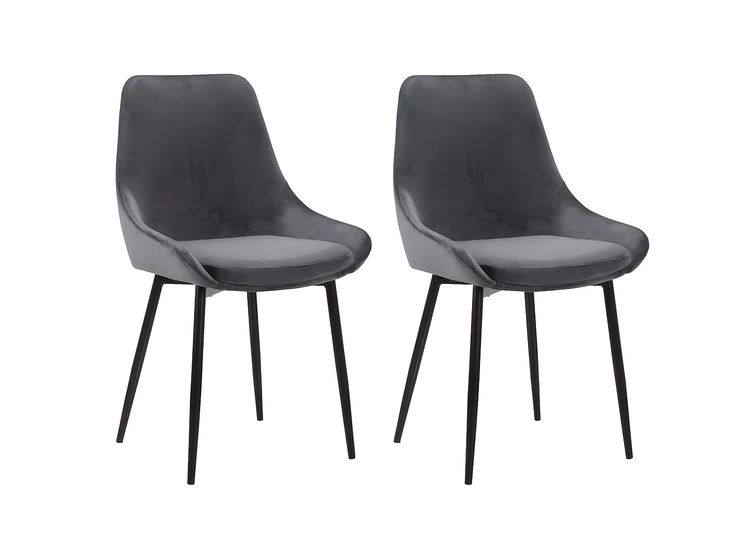 Stuhl 2er-Set - Samt & Schwarzes Metall - Anthrazit - MASURIE