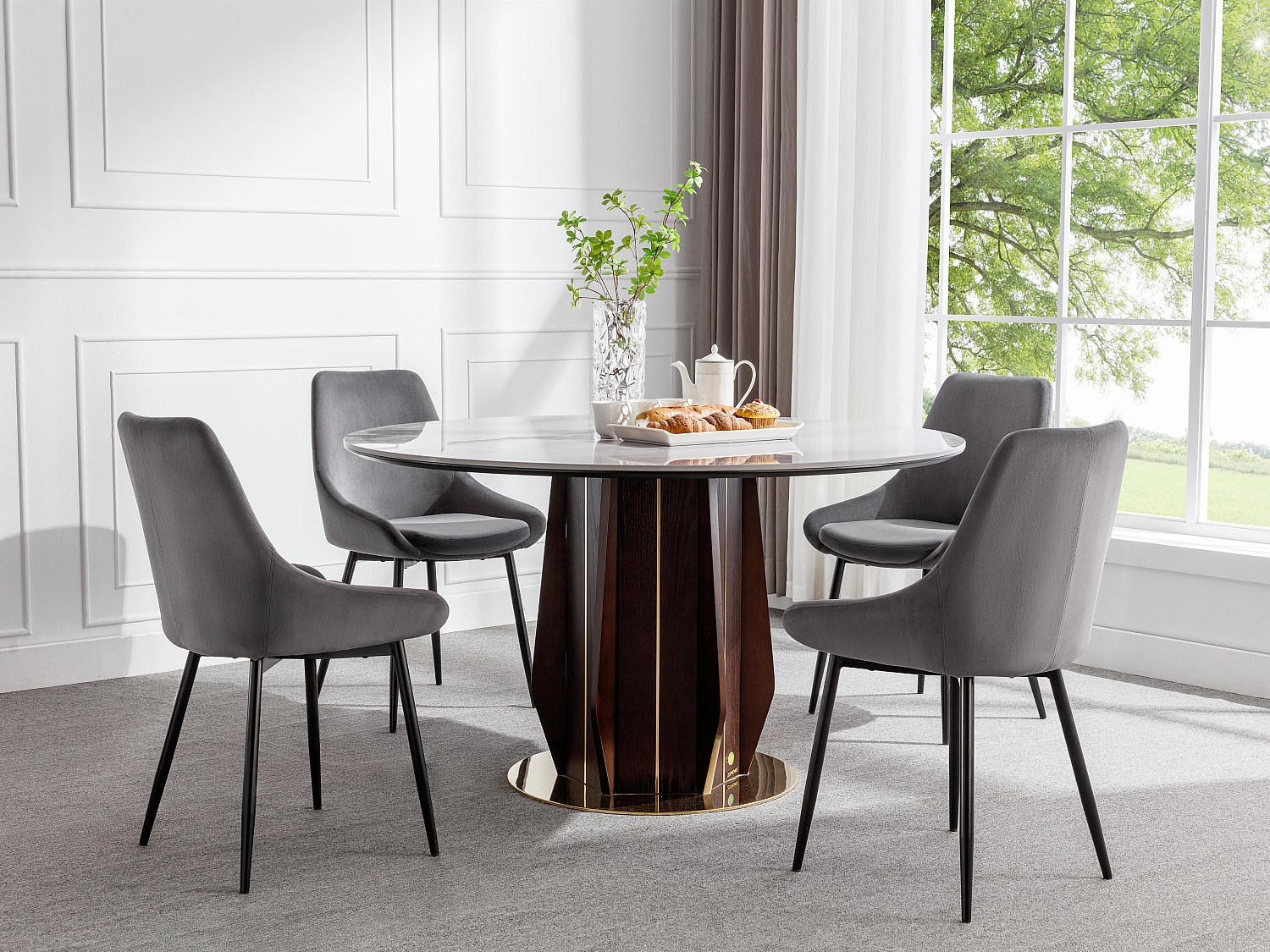 Vente-unique Stuhl 2er-Set - Samt & Schwarzes Metall - Anthrazit - Masurie