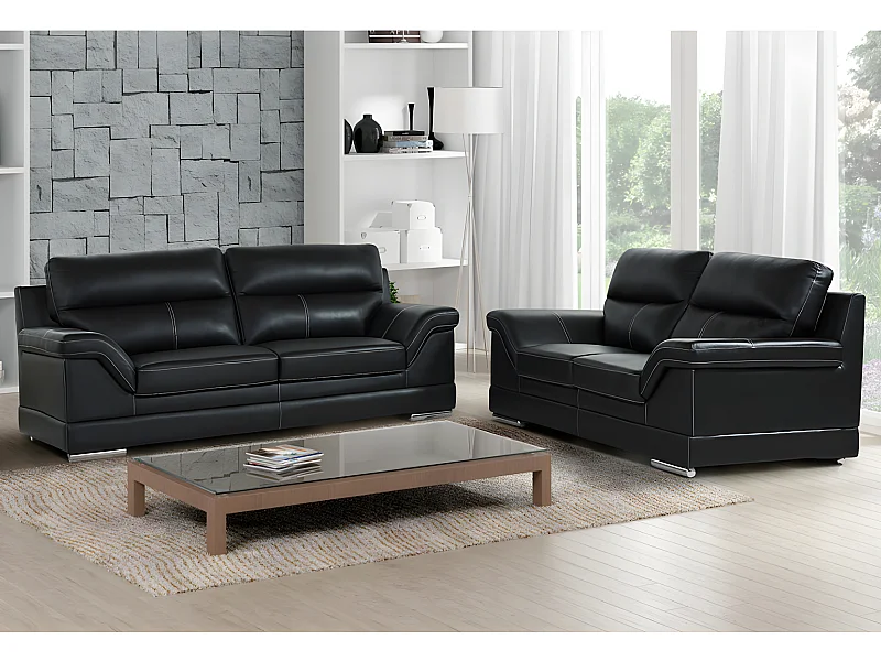 Sofá de 3+2 plazas de piel de búfalo MONIKA - Negro