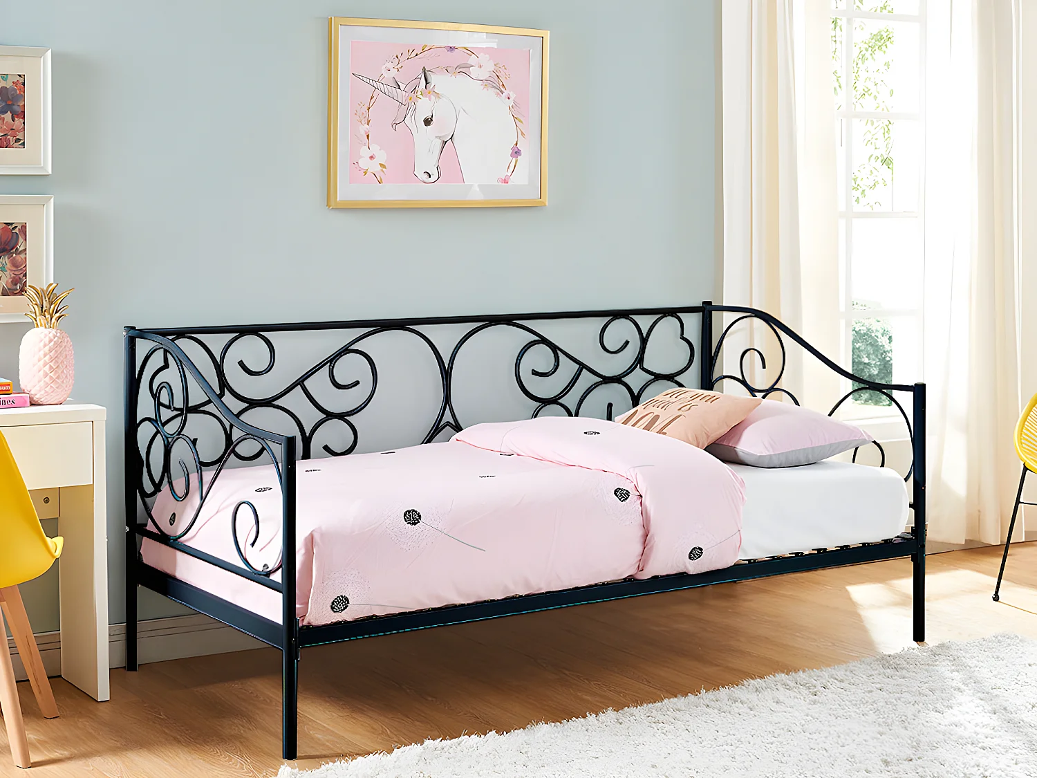 Lit banquette VIVIAN - 90 x 200 cm - Métal - Noir