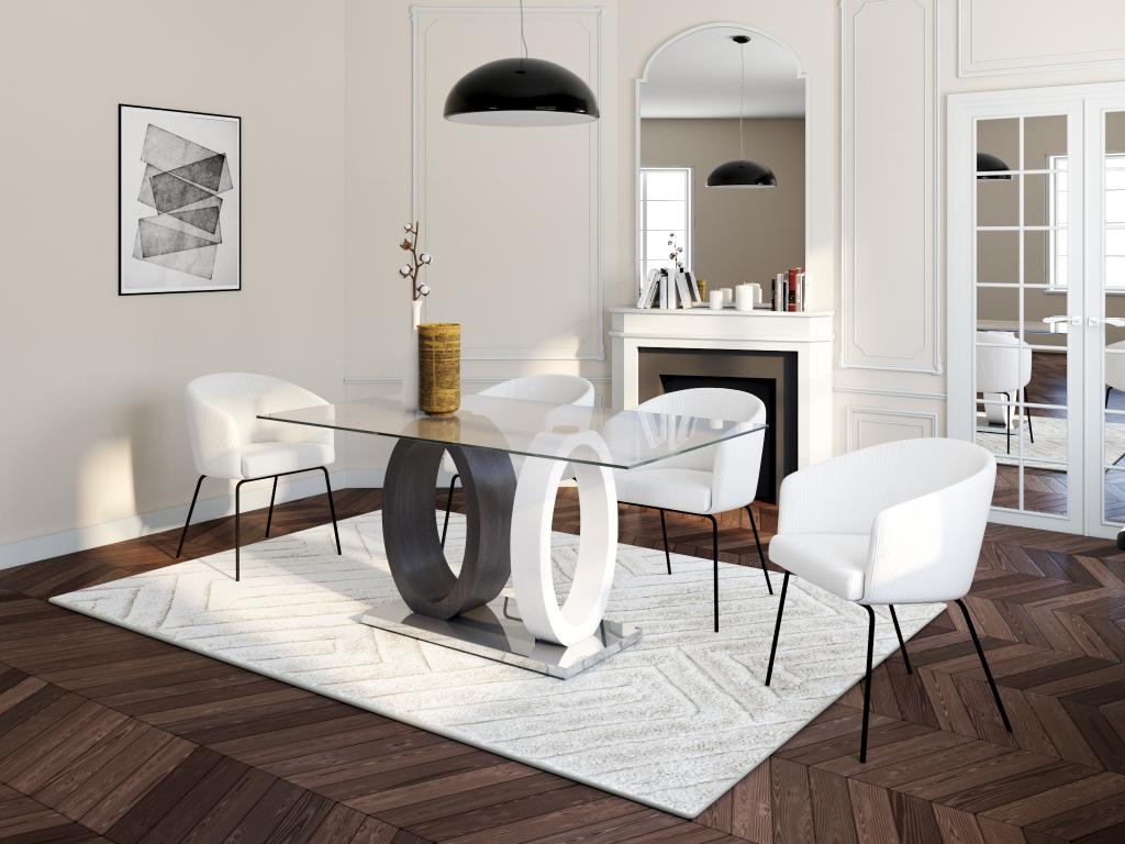 Esstisch - 6 Personen - Glas & MDF - Grau & Weiß - AYANE günstig online kaufen