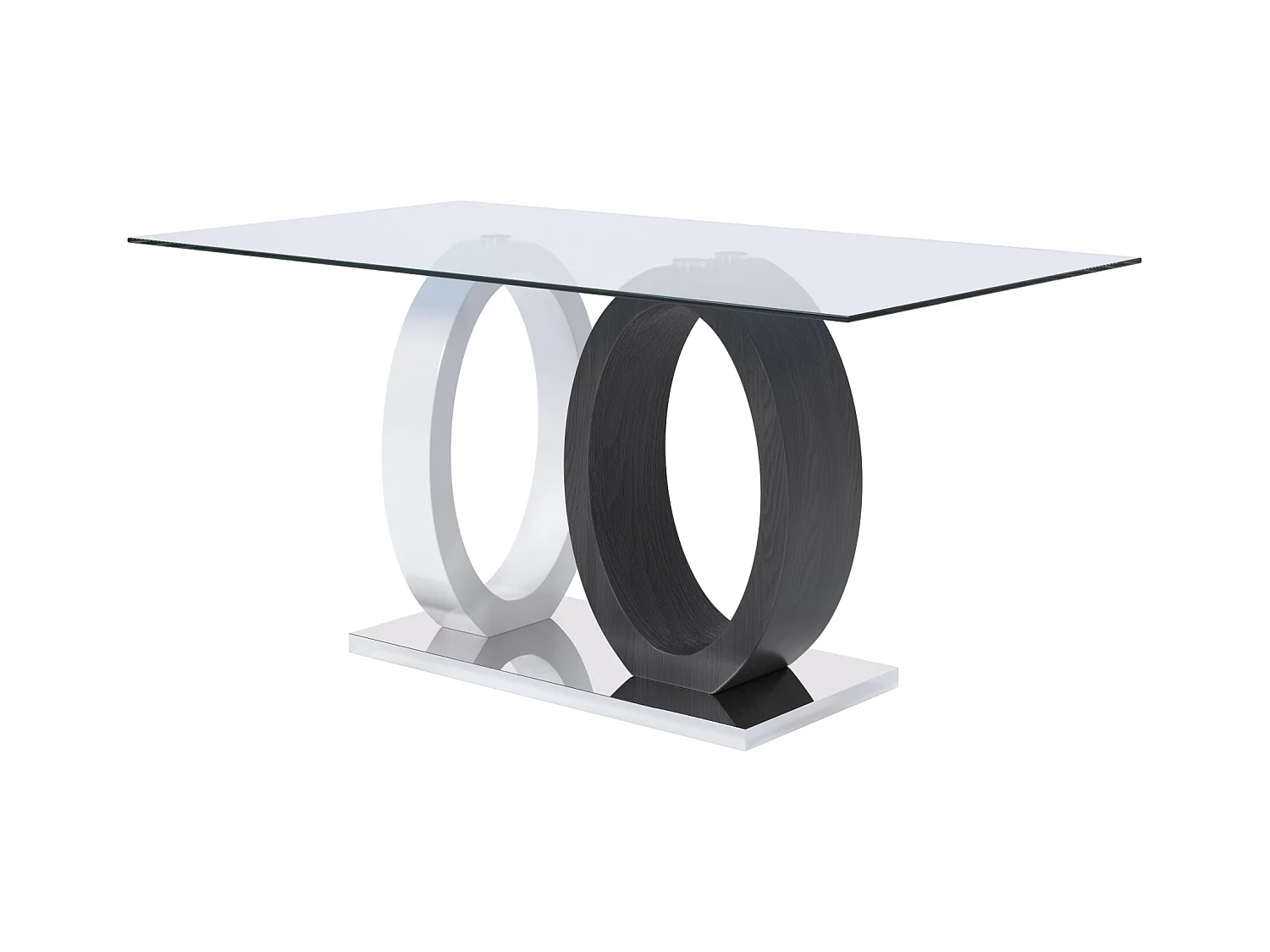 Mesa de comedor AYANE - Cristal templado y MDF - Gris y Blanco