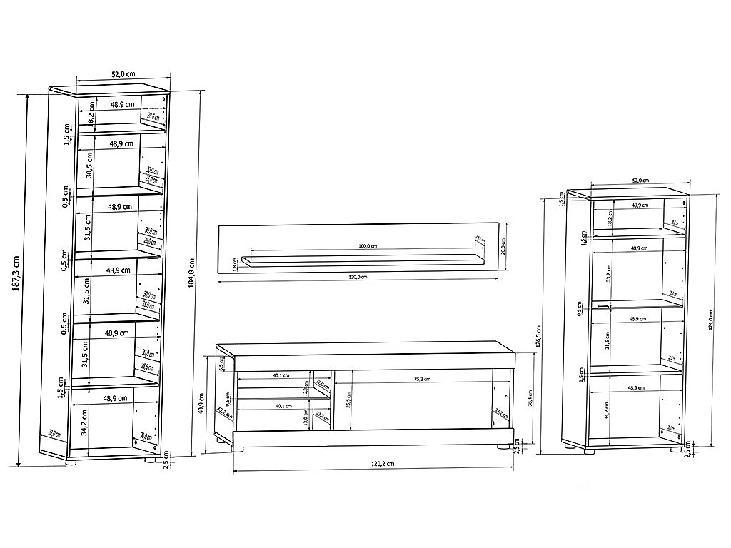 TV-Möbel TV-Wand mit Stauraum & LED-Beleuchtung COURTNEY