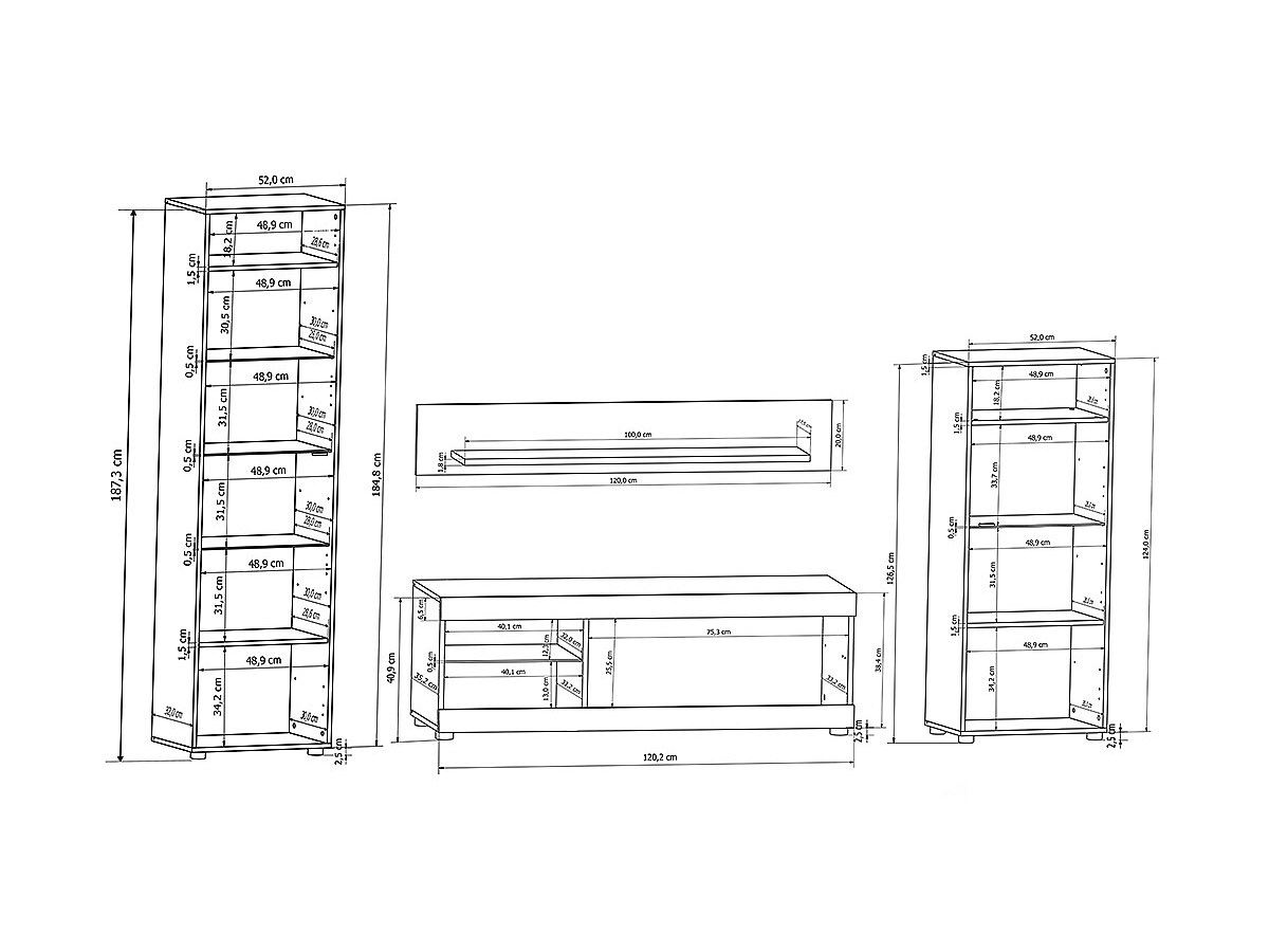 TV-Möbel TV-Wand mit Stauraum & LED-Beleuchtung COURTNEY