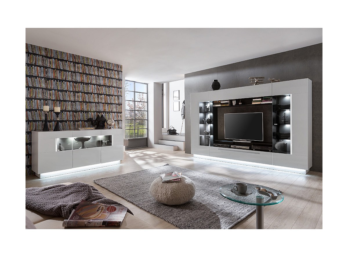 Mueble TV con luces BLAKE - Compartimentos - LEDs - Blanco