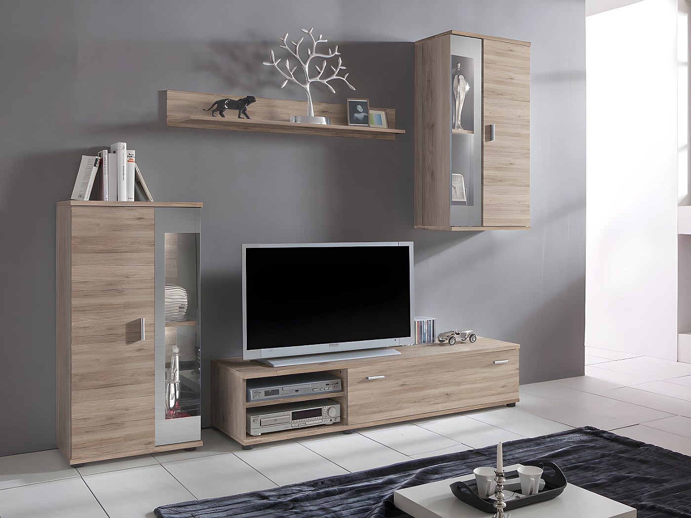 TV-Möbel TV-Wand mit LED-Beleuchtung DYLAN - Eichenholz