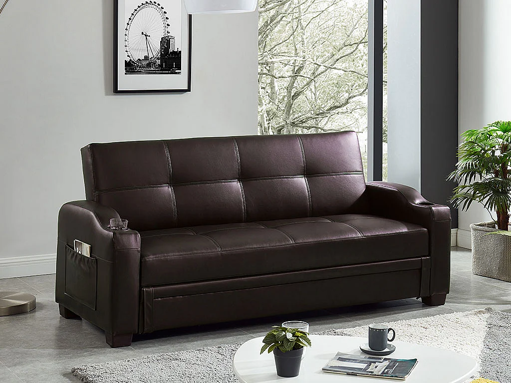 Schlafsofa Klappsofa - Kunstleder - Braun - MIRELLA