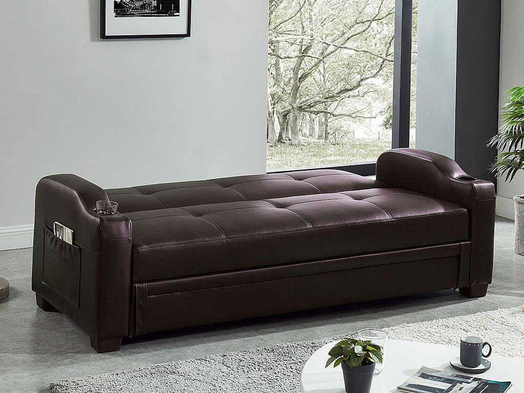 Schlafsofa Klappsofa - Kunstleder - Braun - MIRELLA