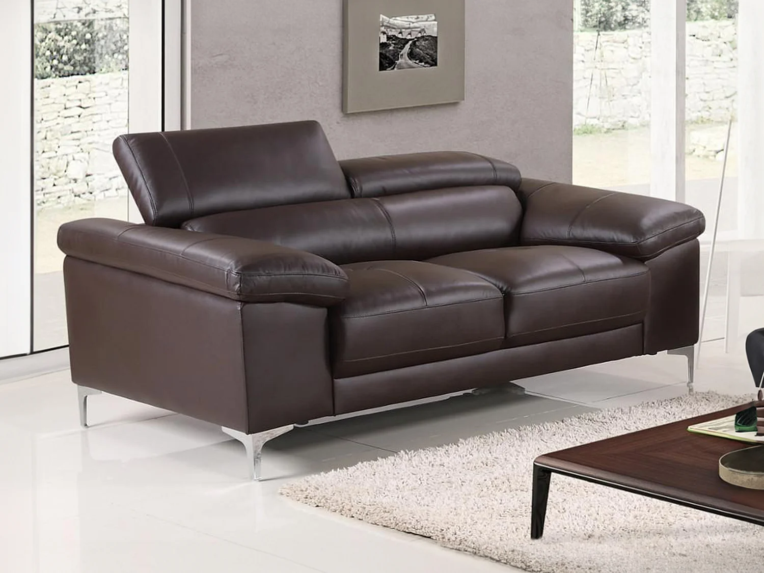 Ledersofa 3-Sitzer - Braun - SOLANGE