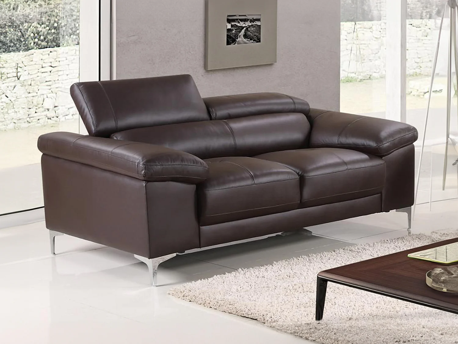 Ledersofa 2-Sitzer - Braun - SOLANGE