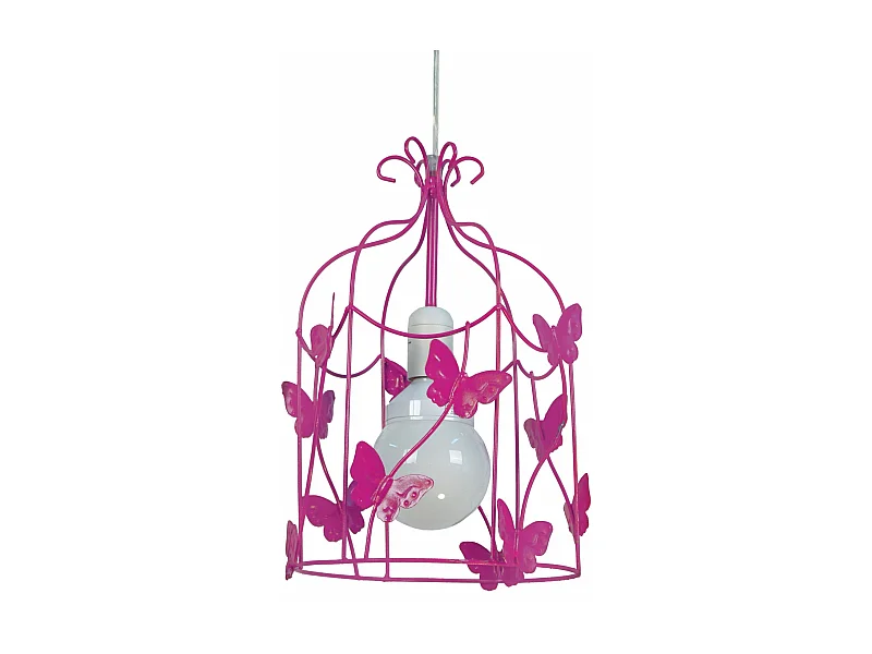 Suspensão TOSEL  CAGE PAPILLONS  metal lanterna rosa D23 x  H96  cm