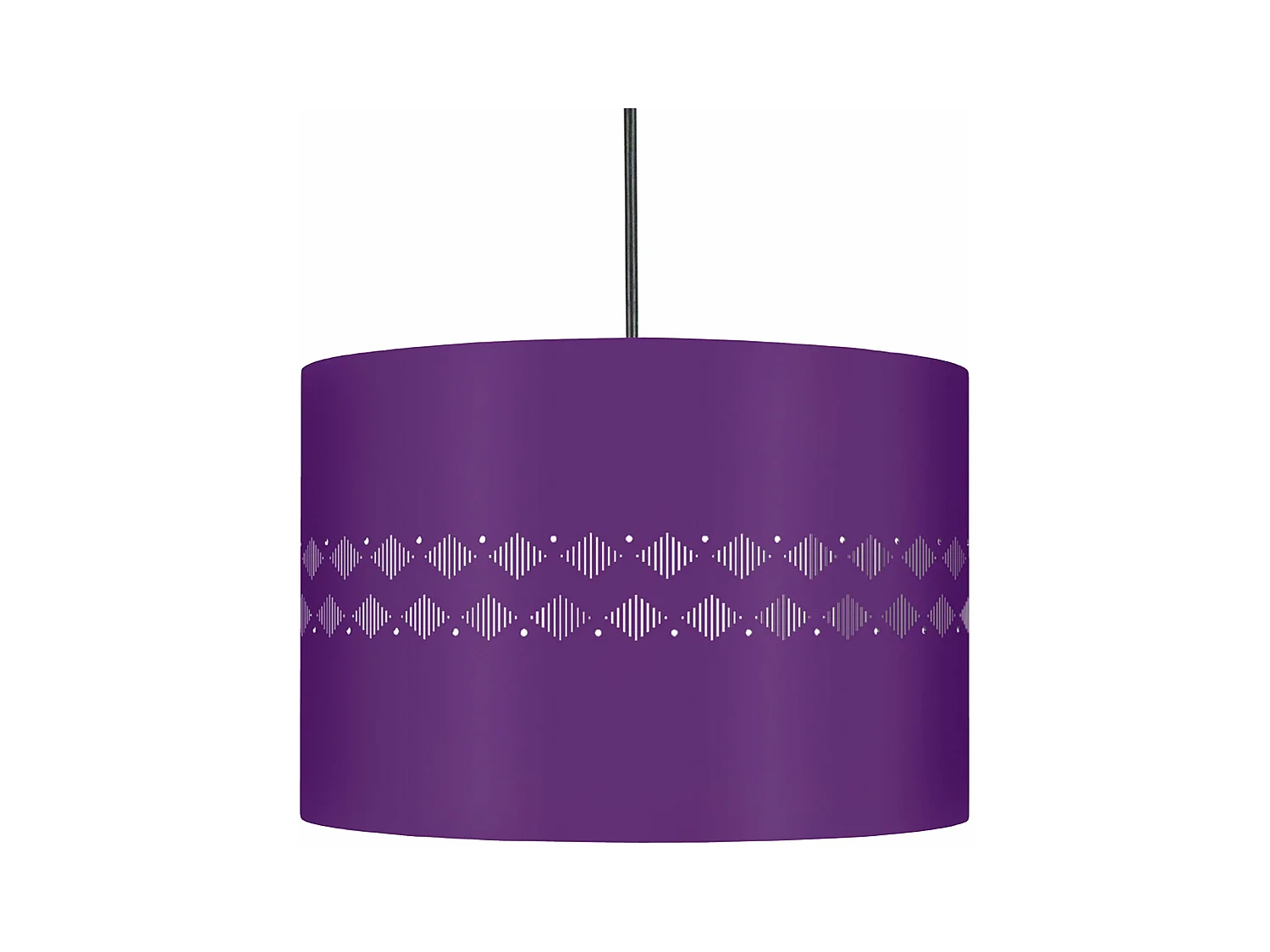 Suspension cylindre métal lignes violet 80 cm.