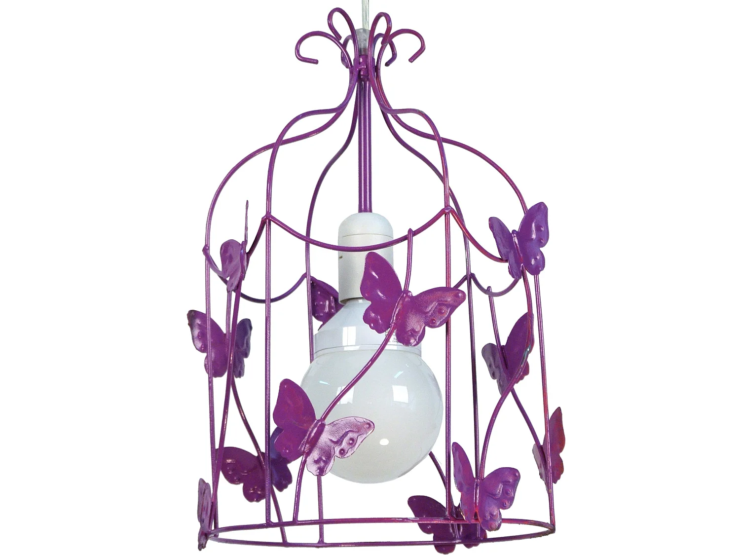Lampadario a sospensione  metallo cilindrico  CAGE PAPILLONS Viola  D'23 cm