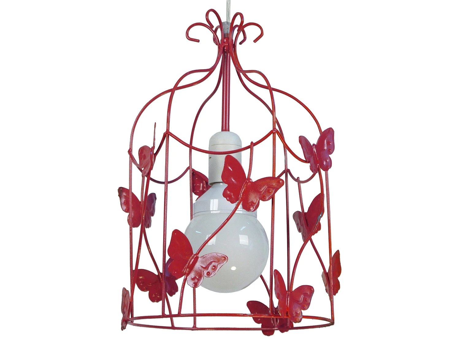 Lampadario a sospensione  metallo cilindrico  CAGE borboletas rosso  D'23 cm