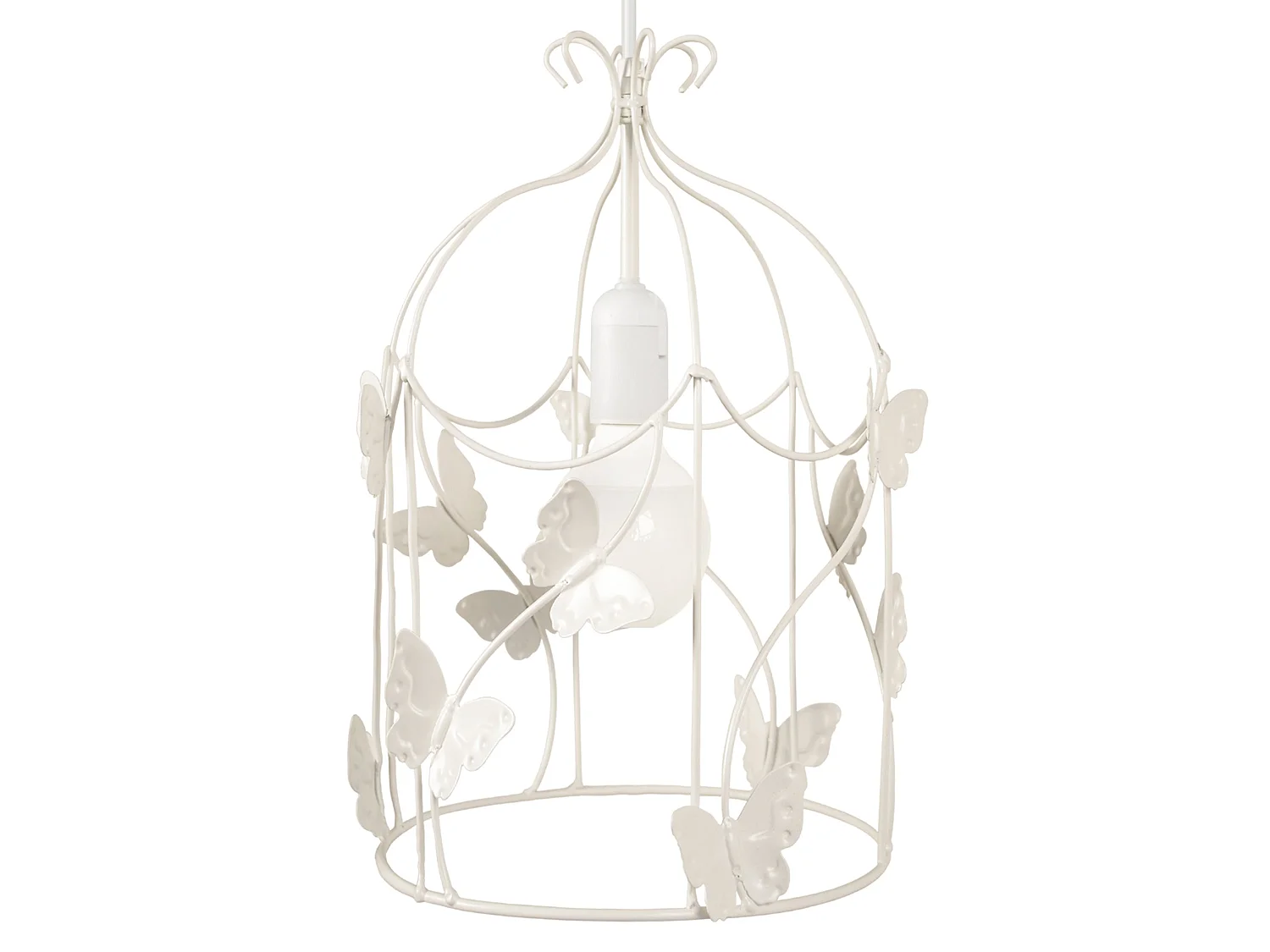 Lampadario a sospensione  metallo cilindrico  CAGE PAPILLONS bianco  D'23 cm