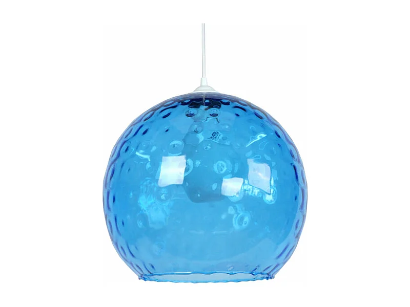 Suspension globe verre optiquebleu 85 cm.