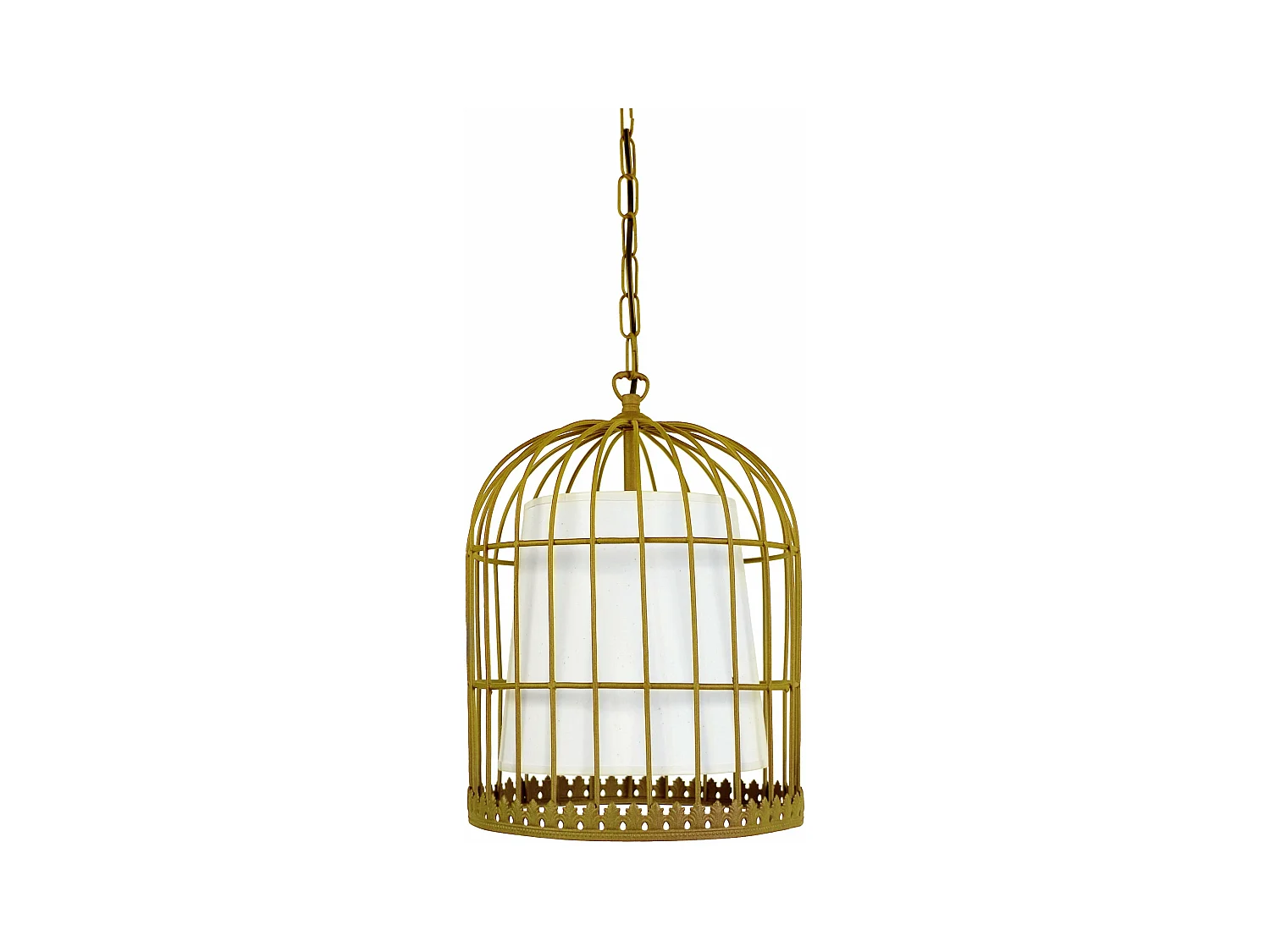 Suspension filaire métal doré blanc 90 cm.