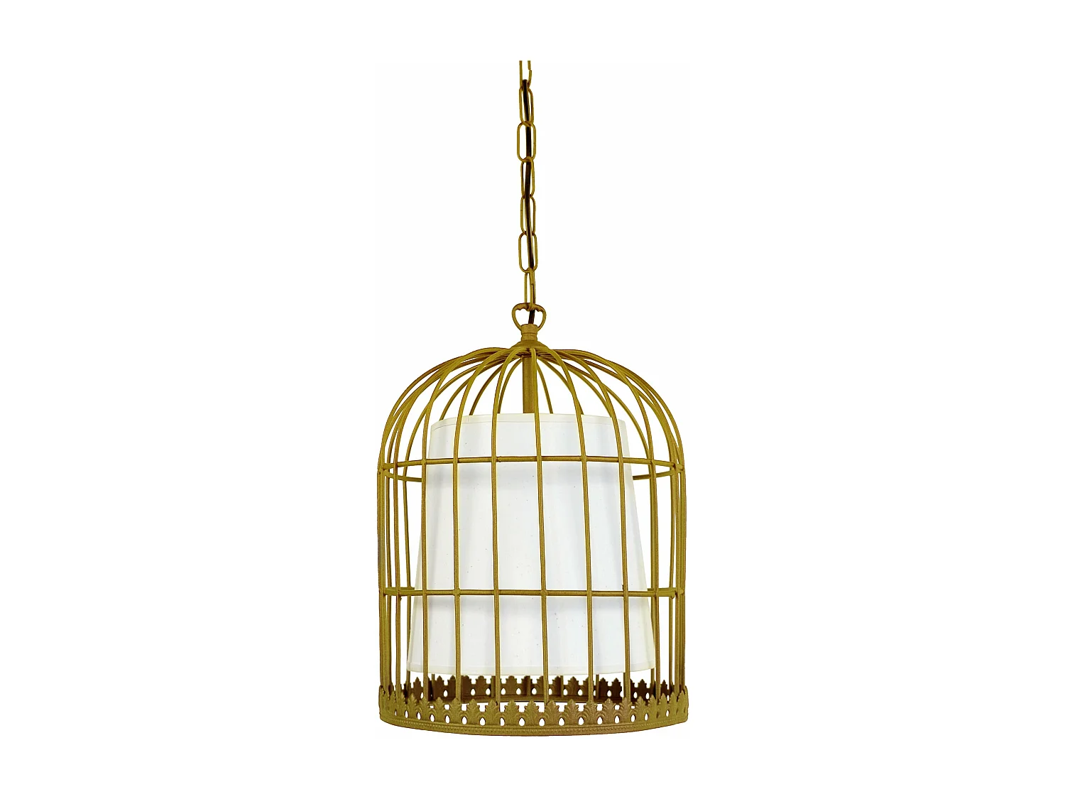 Suspension filaire métal doré blanc 90 cm.