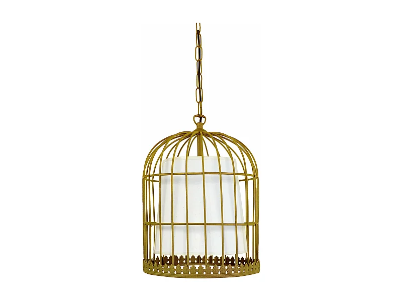 Suspension filaire métal doré blanc 90 cm.