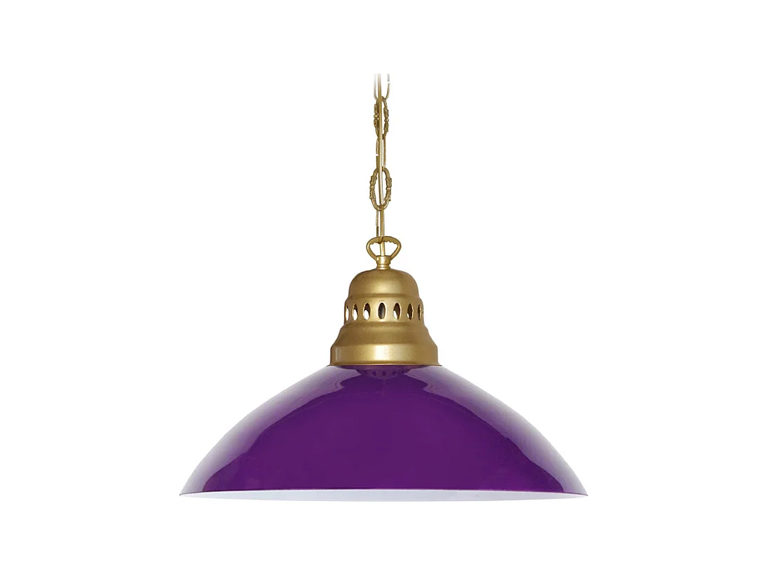 Suspension dôme doré verre violet88 cm.