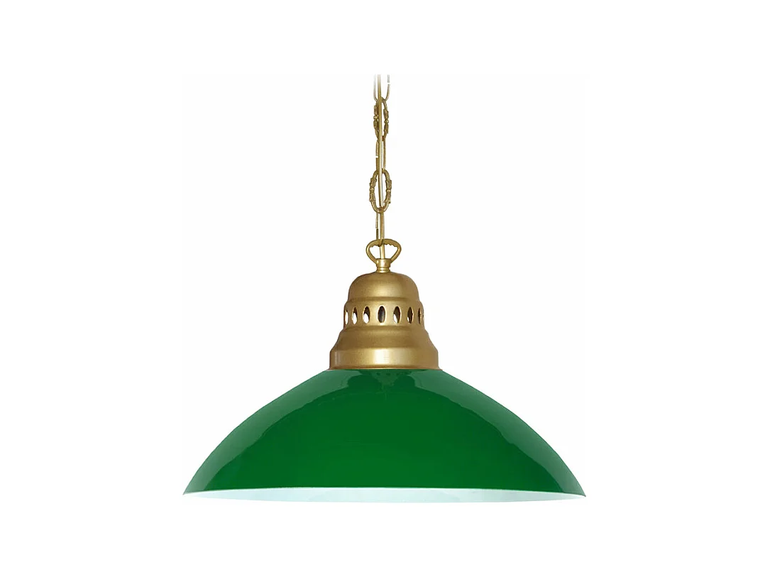 Suspension dôme doré verre vert 88 cm.