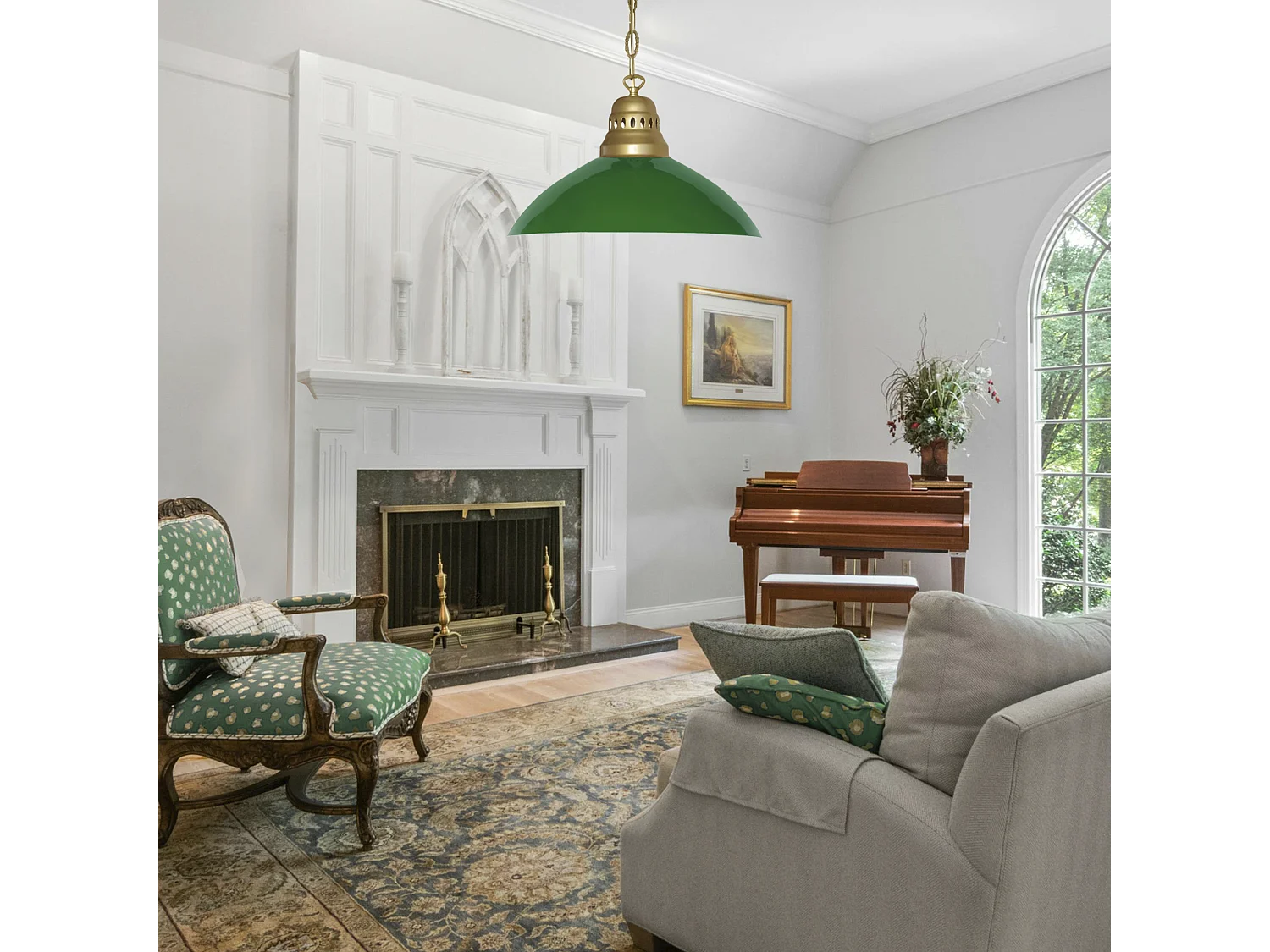 Suspensão TOSEL  CLASSIQUE DIVY vidro cúpula Verde D38 x  H88  cm