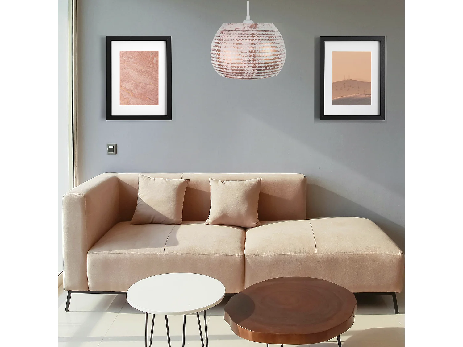 Suspensão TOSEL  CALCUTA metal tigela cobre branco D29 x  H78  cm