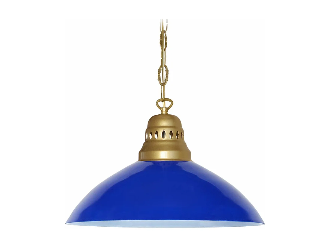 Suspension dôme doré verre bleu 88 cm.