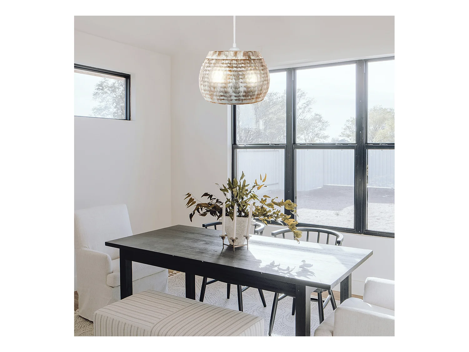 Suspensão TOSEL  CALCUTA metal tigela branco dourado D29 x  H78  cm