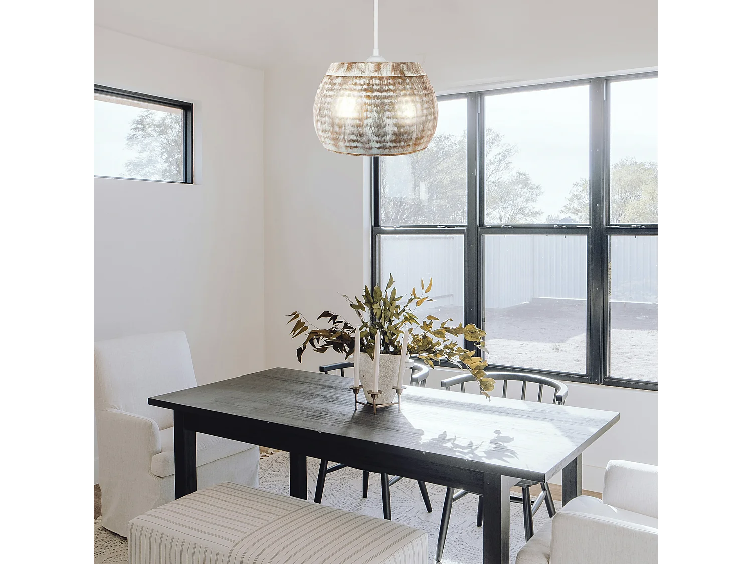 Suspensão TOSEL  CALCUTA metal tigela branco dourado D29 x  H78  cm