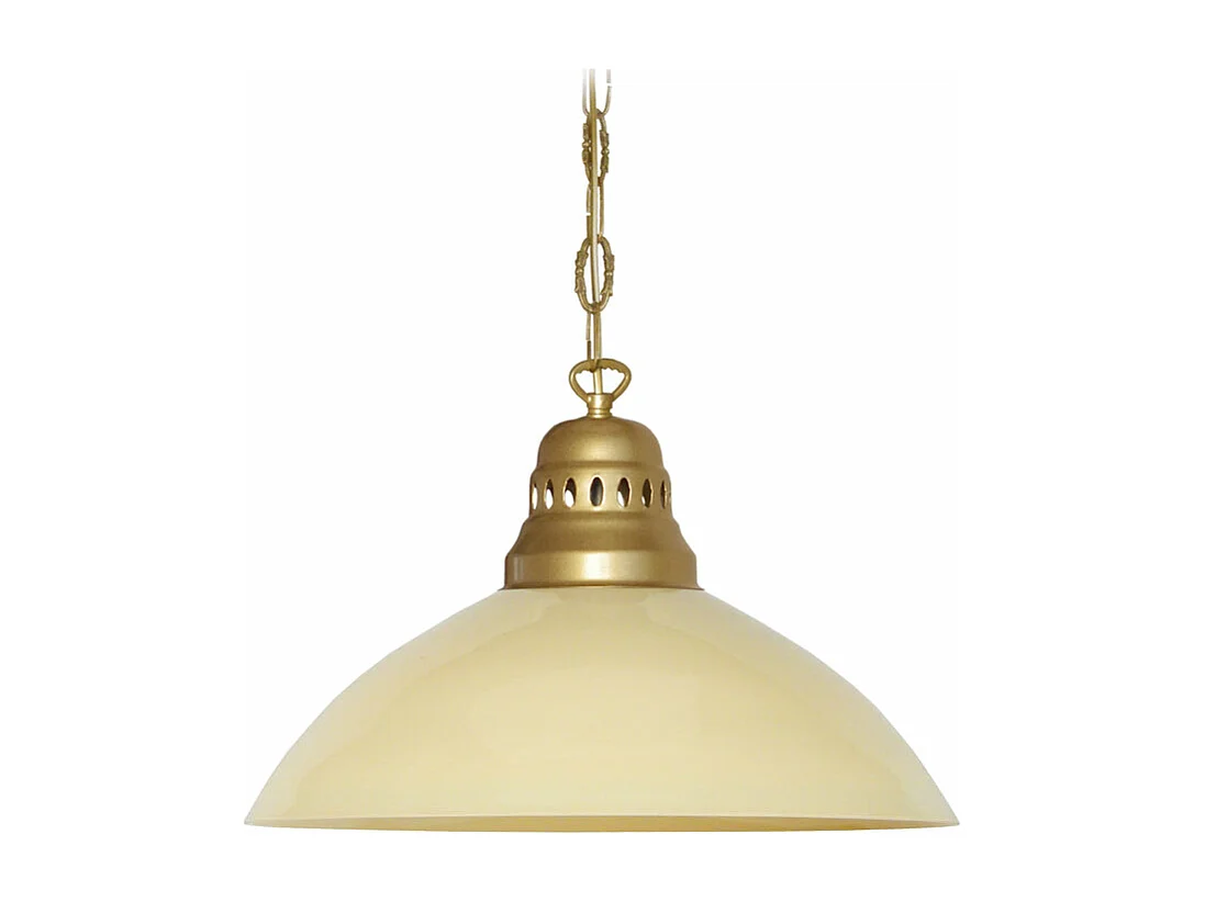 Suspension dôme doré verre beige 88 cm.