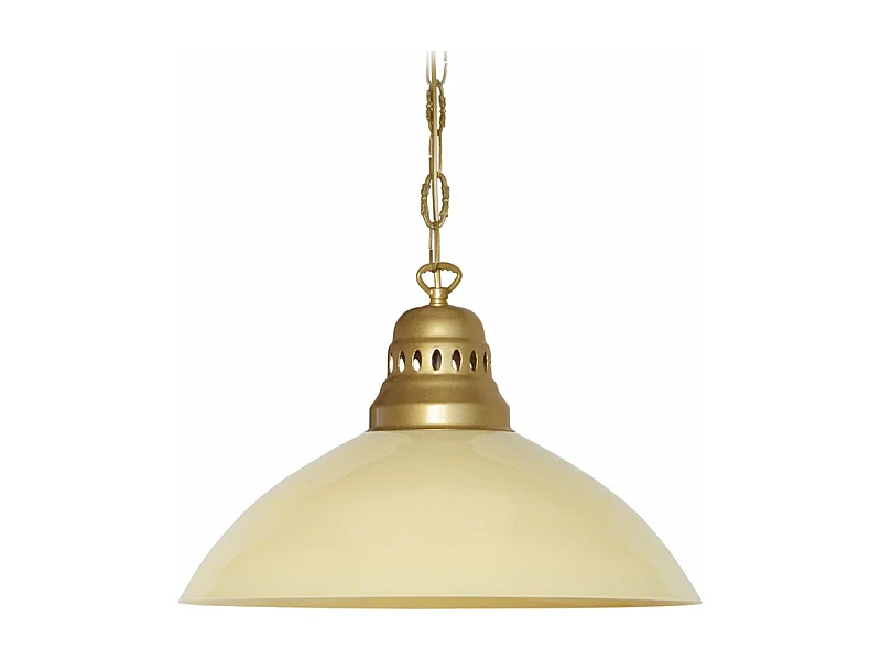 Suspension dôme doré verre beige 88 cm.