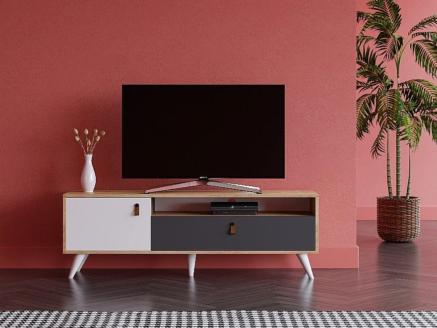 Meuble Tv Pera - Chêne, Anthracite, Blanc - 150x36,5x50 cm - Homemania