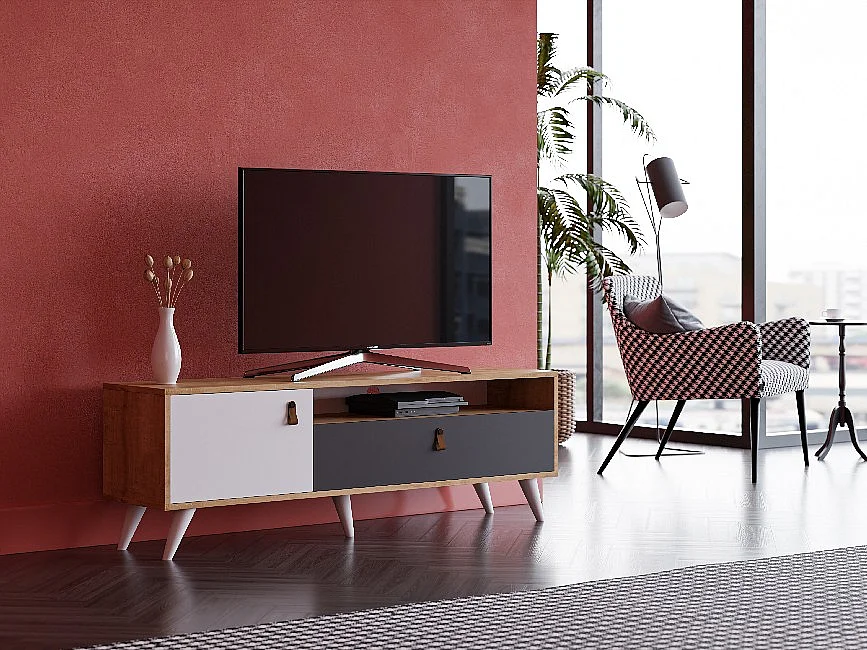 Meuble Tv Pera - Chêne, Anthracite, Blanc - 150x36,5x50 cm - Homemania