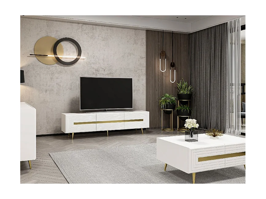 Mobile Porta Tv Jose - Bianco, Oro - 180 x 42 x 50 cm - EPIKASA