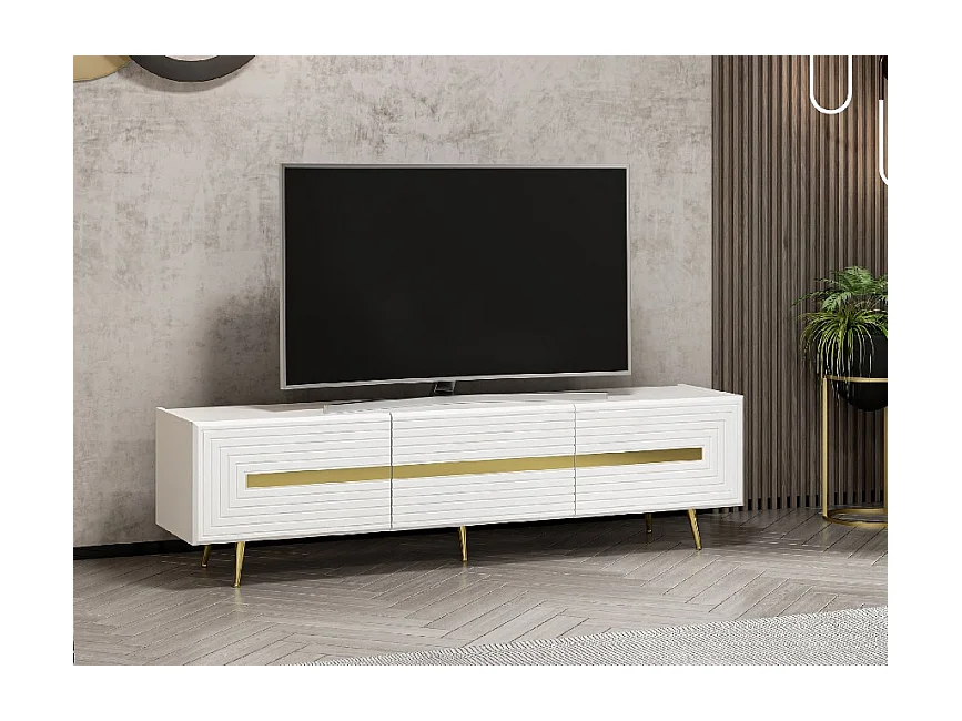 Mobile Porta Tv Jose - Bianco, Oro - 180 x 42 x 50 cm - EPIKASA